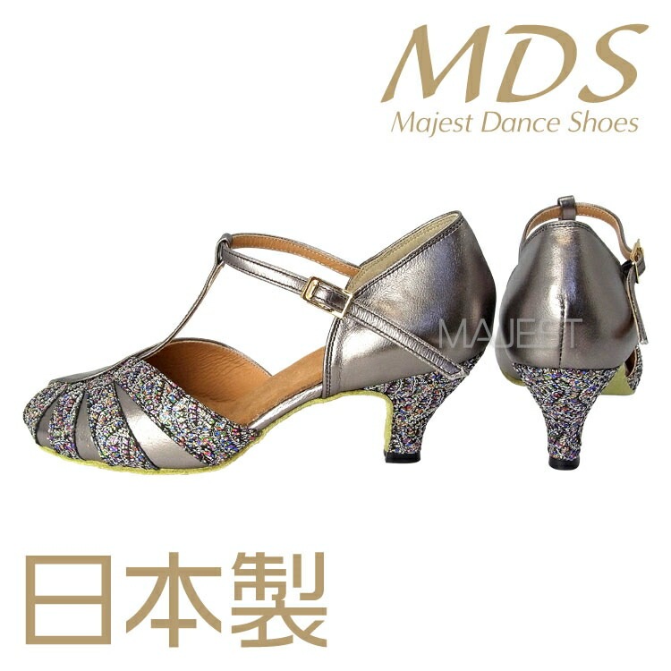 【受注生産】社交ダンス シューズ 外反母趾 兼用シューズ 日本製 MDS ダンスシューズ レディース 女性 バニオンワイド 対応 ソフトクッション 交換可 【送料無料】(YJ-K3-55-107-G) 革 本革 幅広 ワイド 外反母趾用 MAJEST マジェスト エーディーエス 合同会社