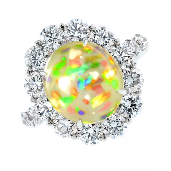 ウォーターオパール リング 3.16ct カボションカット プラチナ エメットジュエリー 保証書付【R】