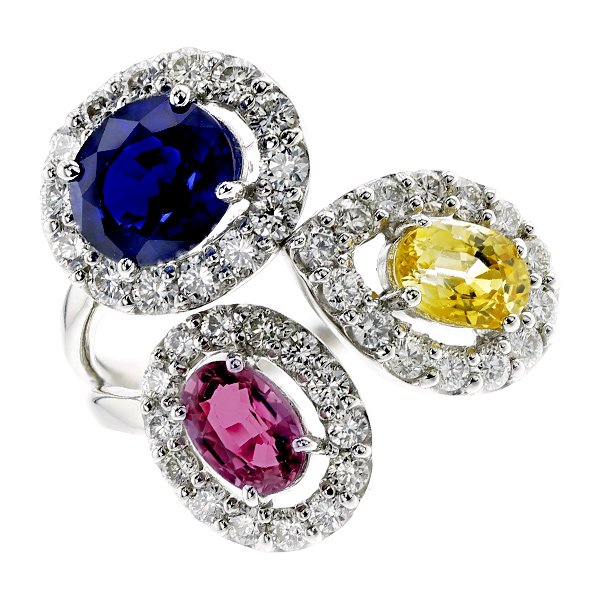 マルチカラー サファイアリング 1.845ct/0.788ct/0.655ct プラチナ 第三者機関による 鑑別書付 【R】