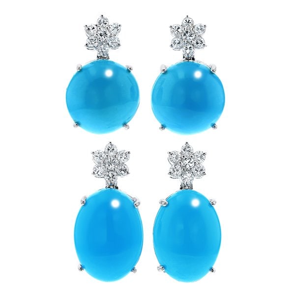 ターコイズ(トルコ石) ダイヤモンド ピアス  K18WG 第三者機関 鑑別書付【R】