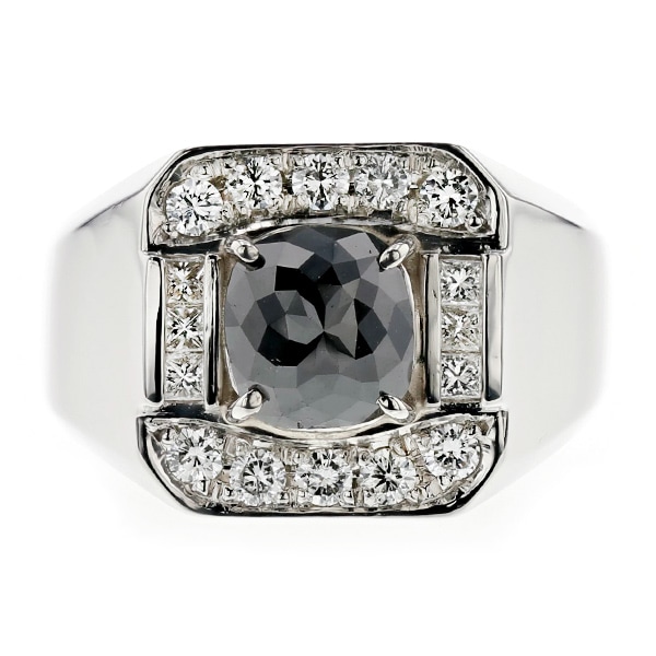 ブラックダイヤモンド メンズリング 2ct ファンシーカット プラチナ 第三者機関による 鑑別書付 【R】