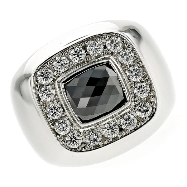 ブラックダイヤモンド メンズリング 1.5ct ファンシーカット プラチナ 第三者機関による 鑑別書付 【R】