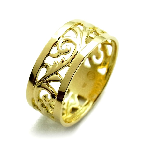 7mm幅 フルエタニティ 透かし アラベスク 唐草 平打ち リング 18金 エメットジュエリー 保証書付 【R】