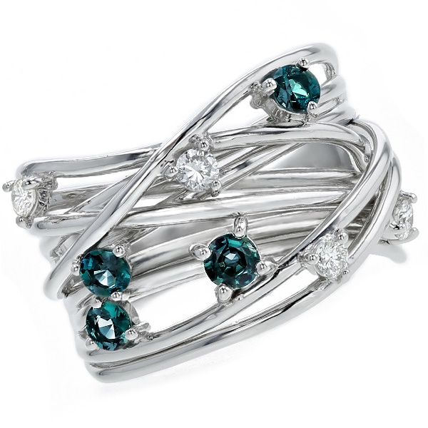 アレキサンドライト ＆ ダイヤモンド リング A0.45ct(Total)   D0.24ct(Total) プラチナ 第三者機関 鑑別書付 【R】