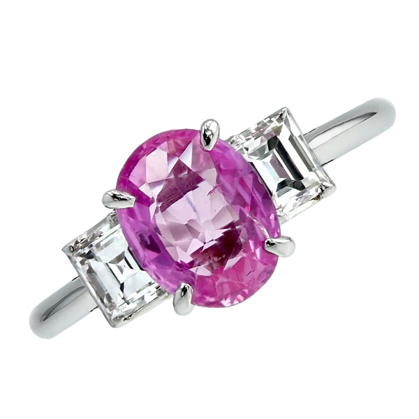 ピンクサファイア リング 1.4ct / 脇石ダイヤモンド0.55ct(Total) プラチナ 第三者機関による 鑑別書付 【R】