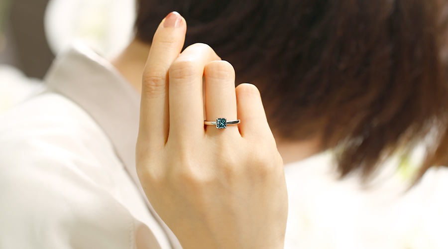 ブルーダイヤモンド リング 0.5ct 0.6ct FANCY DEEP GREEN BLUE