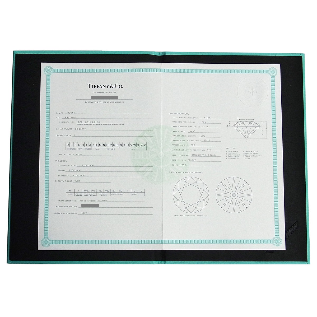 ティファニーVVS1 3EX 0.46ct Pt950 鑑定書・箱・ケース・7号 ティファニーVVS1 3EX 0.46ct Pt950 鑑定書・箱・ケース