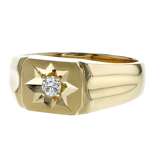 ダイヤモンド 印台 メンズリング 0.147ct E VS2 3EX HC 18金 中央宝石