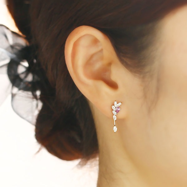 ダンシングダイヤモンドピアス　ブリリアントカット ダイヤモンド ピアス 0.2ct(Total) FANCY PURPLISH PINK I1 ペア