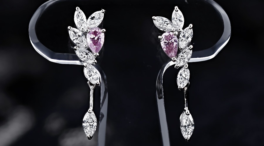 ダンシングダイヤモンドピアス　ブリリアントカット ダイヤモンド ピアス 0.2ct(Total) FANCY PURPLISH PINK I1 ペア