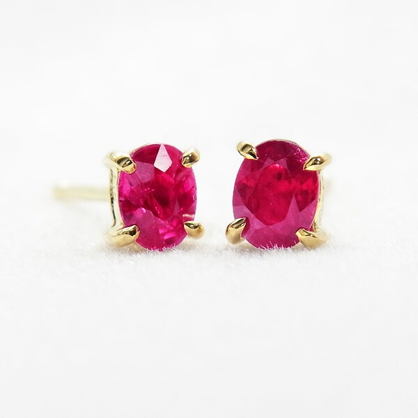 ルビー ピアス 0.18～0.30ct(Total) オーバルカット 18金 エメット 