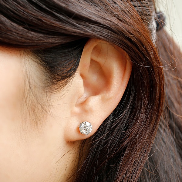 ダイヤモンド ピアス 片耳用 1ct H I1 FAIR プラチナ 中央宝石研究所