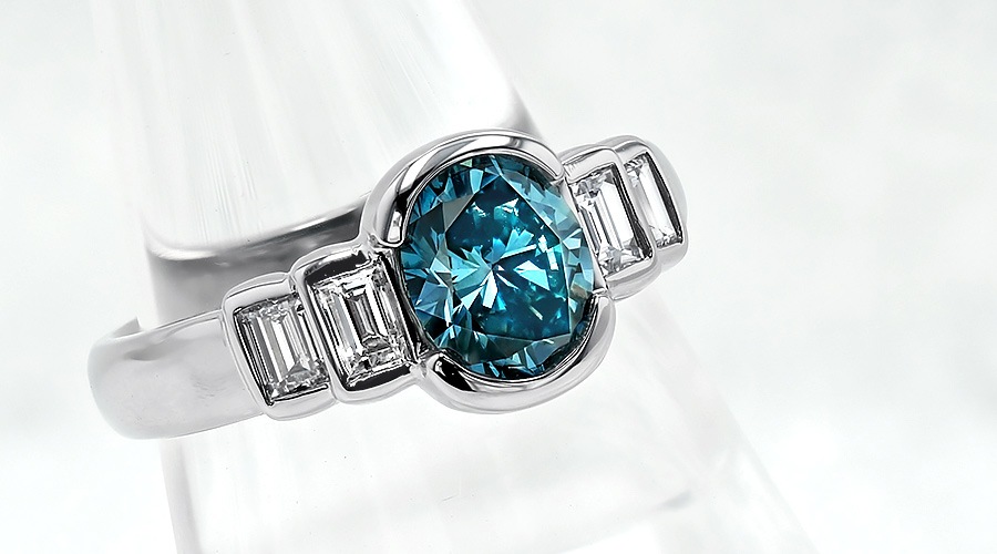 ブルーダイヤモンド リング 1.1ct FANCY DEEP GREEN BLUE SI1 プラチナ