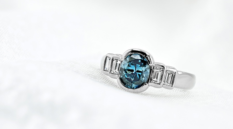 ブルーダイヤモンド リング 1.1ct FANCY DEEP GREEN BLUE SI1 プラチナ
