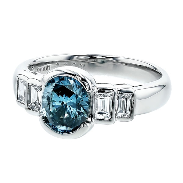 ブルーダイヤモンド リング 1.1ct FANCY DEEP GREEN BLUE SI1 プラチナ