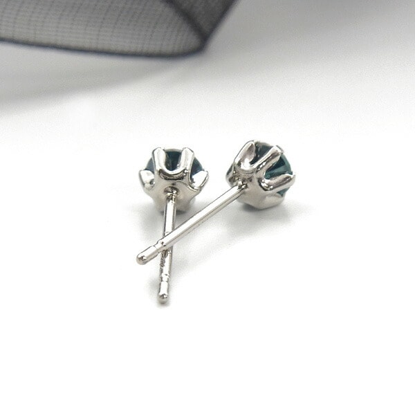 ブルーダイヤモンド ピアス 一粒 0.1ct(Total) FANCY DEEP GREEN BLUE