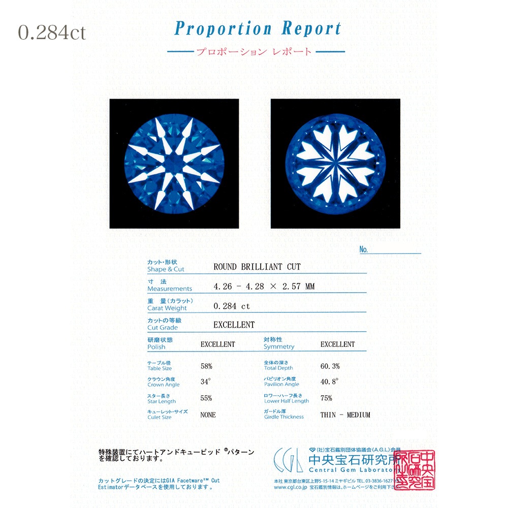 ダイヤモンド ルース 0.2ct D FL 3EX H&C 中央宝石研究所/GIA 鑑定書付