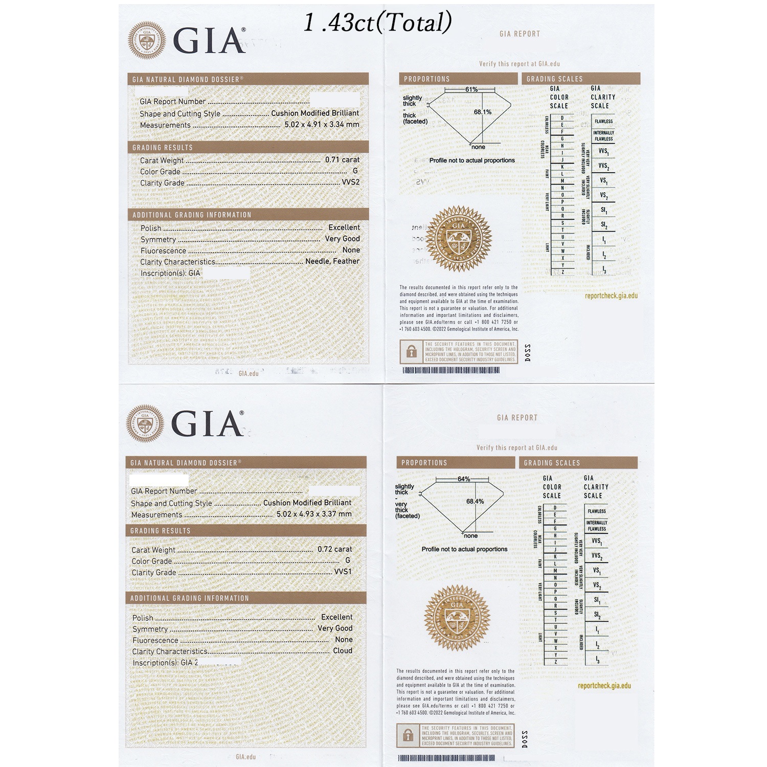 ダイヤモンド ピアス 1.4ct(Total) G VVS1～2 プラチナ GIA 鑑定書付