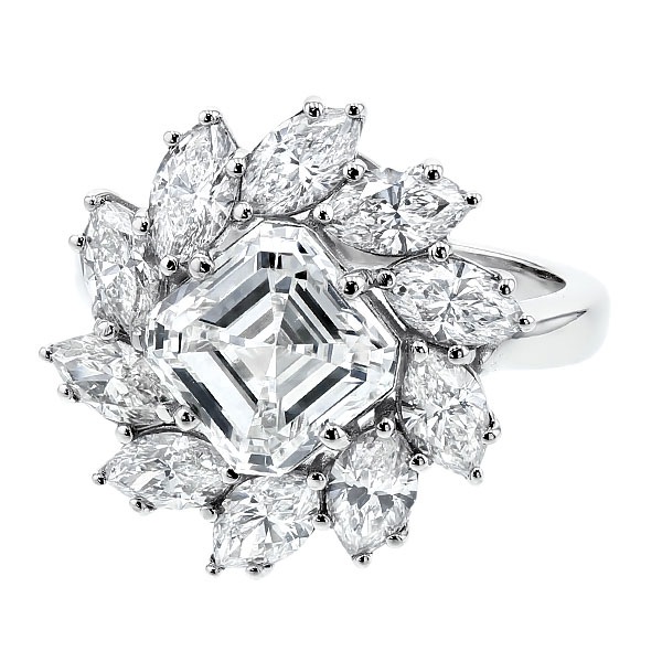 ダイヤモンド リング 3.2ct F IF スクエアエメラルドカット プラチナ