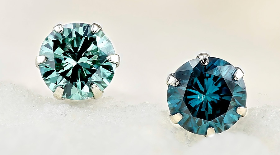 ブルーダイヤモンド ピアス 片耳用 0.4ct FANCY BLUE GREEN/FANCY DEEP