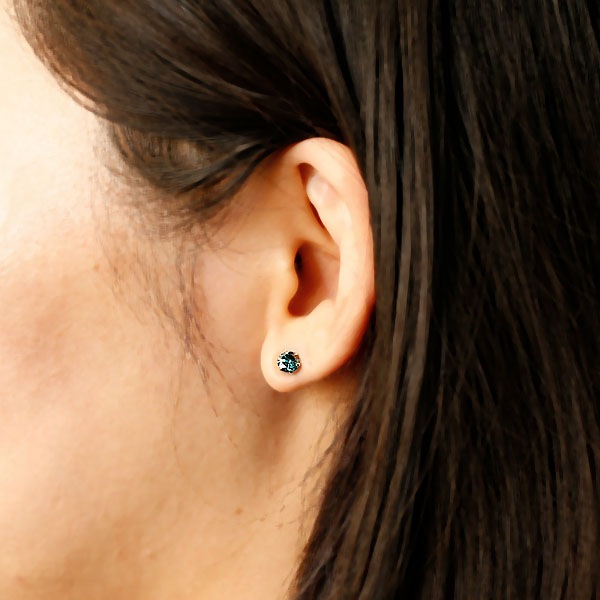 ブルーダイヤモンド ピアス 片耳用 0.4ct FANCY BLUE GREEN