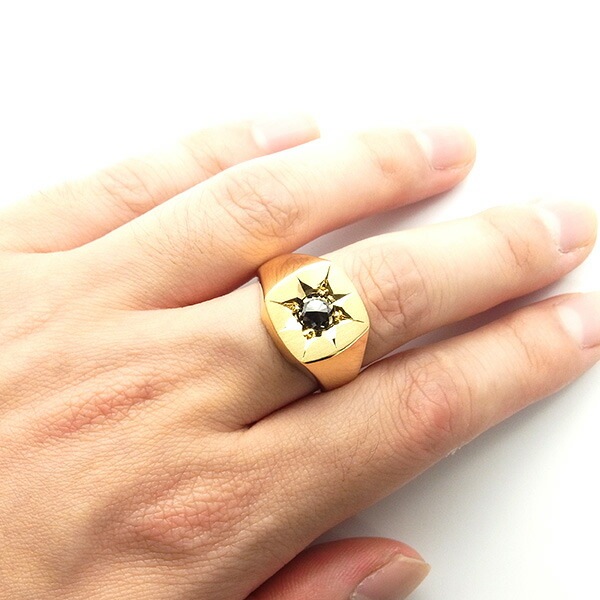 ブラックダイヤモンド メンズリング 印台 シグネットリング 1.016ct