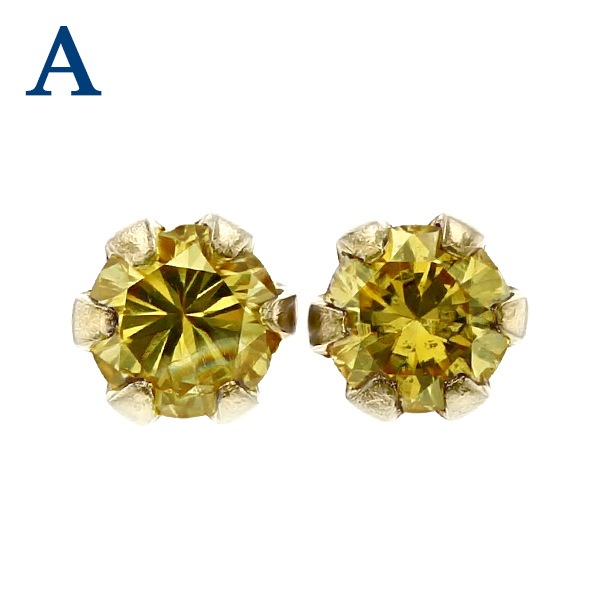 ダイヤモンド ピアス 一粒 0.07～0.4ct(Total) FANCY YELLOW～FANCY