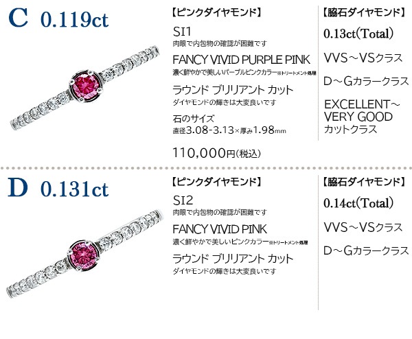 ピンクダイヤモンド リング 0.10～0.19ct FANCY VIVID PINK～FANCY