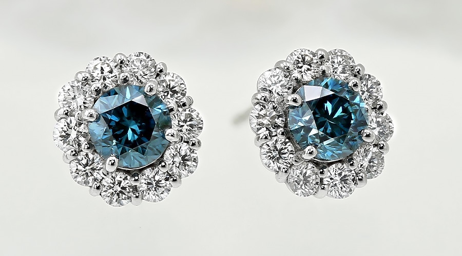 ブルーダイヤモンド ピアス 1.0ct(Total) VS1～VS2 FANCY DEEP GREEN