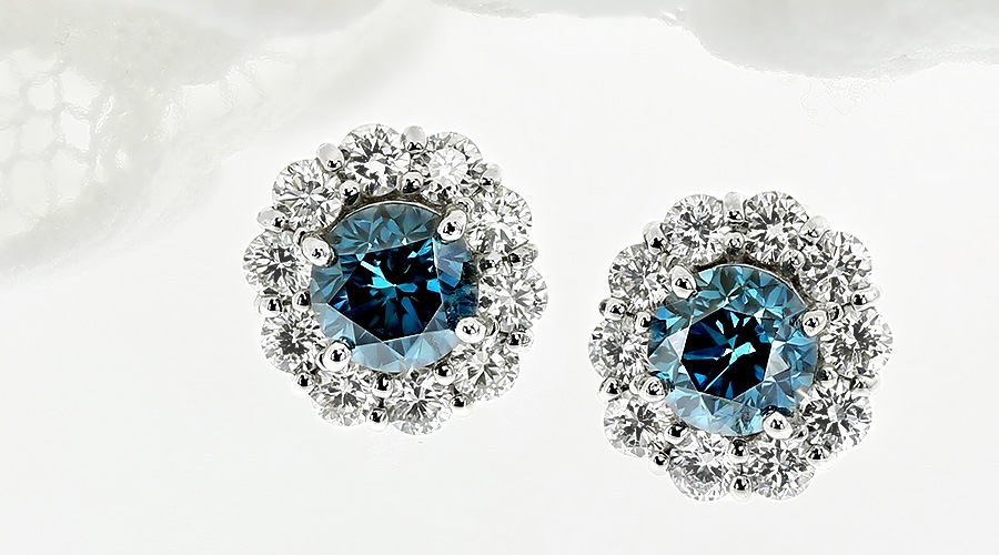 ブルーダイヤモンド ピアス 1.0ct(Total) VS1～VS2 FANCY DEEP GREEN