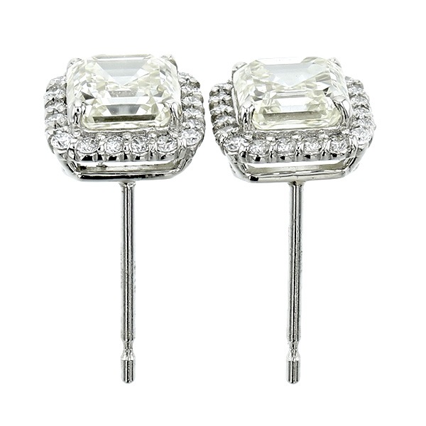 片方EカラールースPT 天然ダイヤモンドピアス 計2ct ダイヤモンド ピアス 2ct(Total) M VS2～SI1 スクエア エメラルド