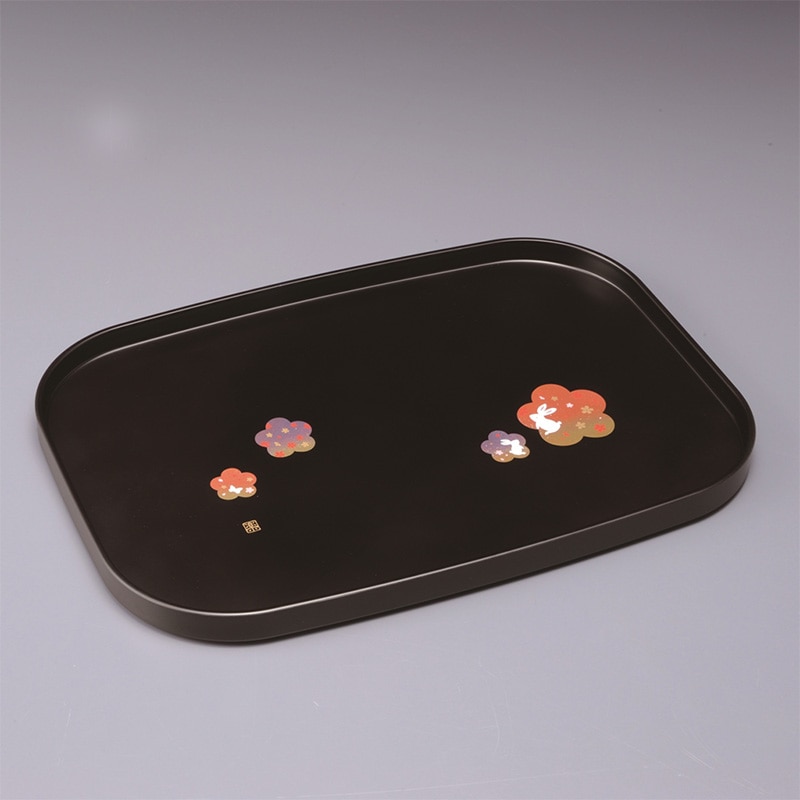 紀州塗 花舞うさぎ 12.0長手盆