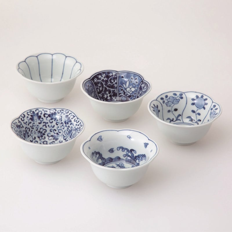 藍文様 花型小付揃