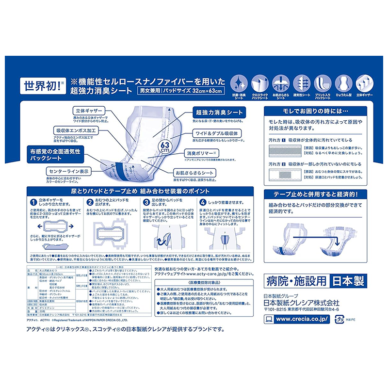 日本製紙クレシア アクティ パワー消臭パッド【各種】｜ 医療用品通販