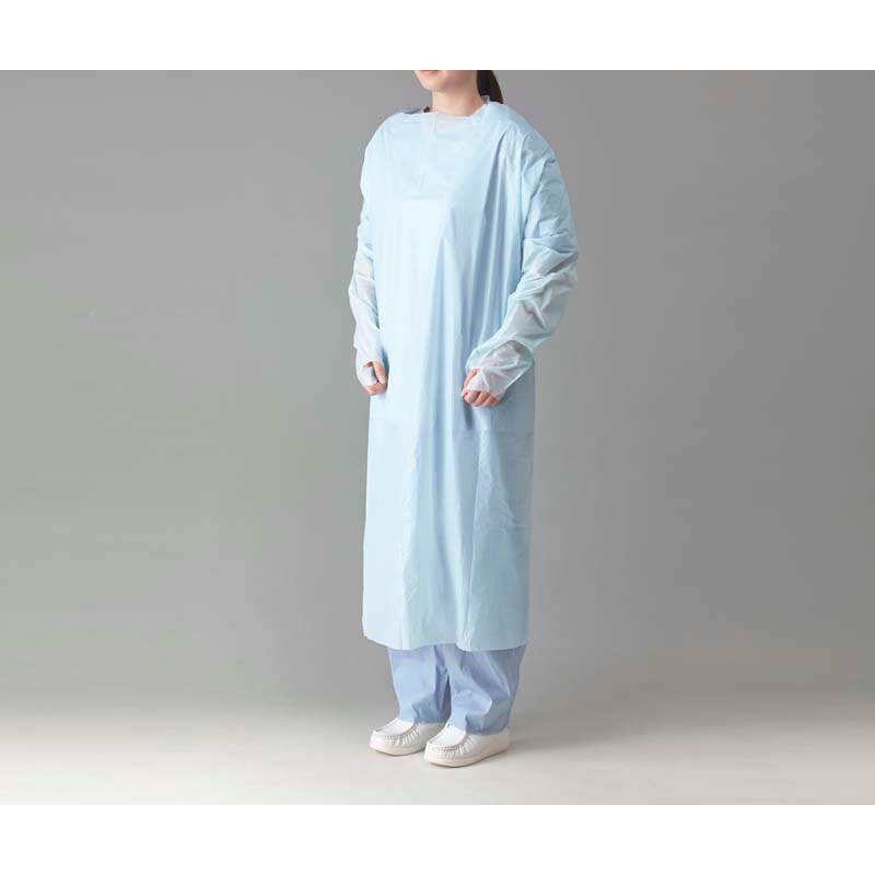 イワツキ プラスチックエプロン 袖付ブルー(指掛タイプ) 20枚入り