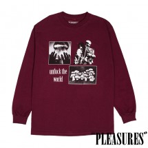 【PLEASURES/プレジャーズ】WORLD LONG SLEEVE T-SHIRT ロングＴシャツ / MAROON マルーン|長袖Tシャツ|PLEASURES
