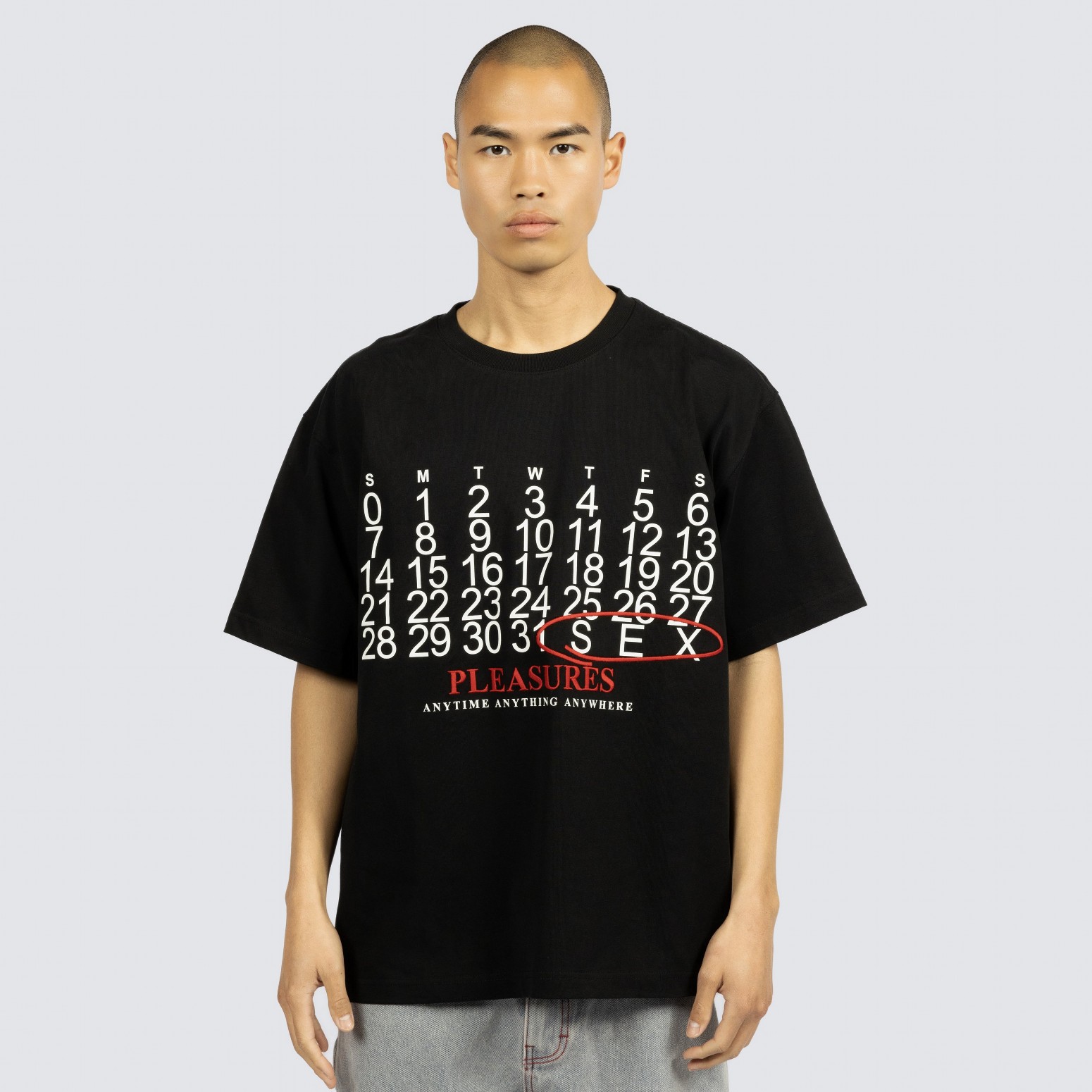 PLEASURES/ץ쥸㡼CALENDAR HEAVYWEIGHT T-SHIRT T / BLACK
