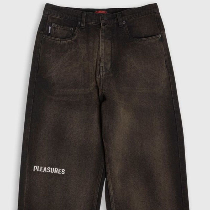 ��PLEASURES/�ץ쥸�㡼����OIL BAGGY JEANS �ǥ˥�ѥ�� / DARK BROWN