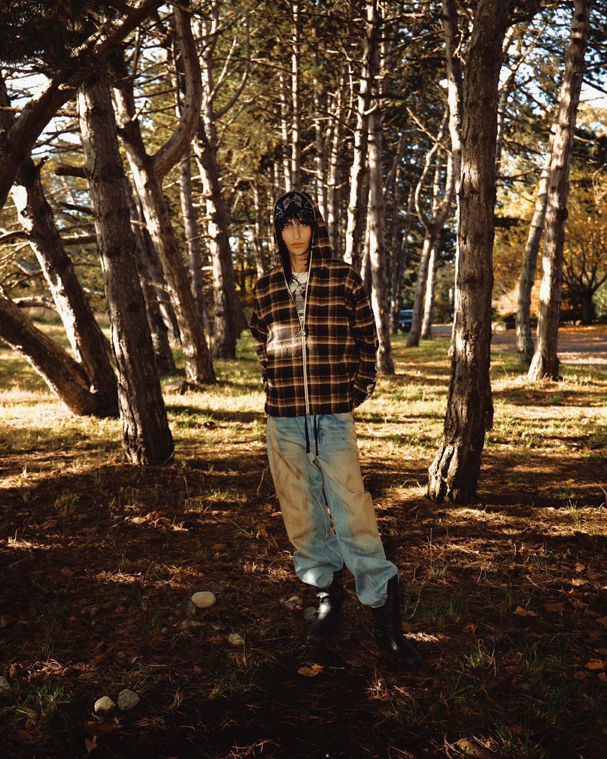 ��PLEASURES/�ץ쥸�㡼����GROOVE ZIP PONCHO HOODIE �ѡ����� / BROWN PLAID