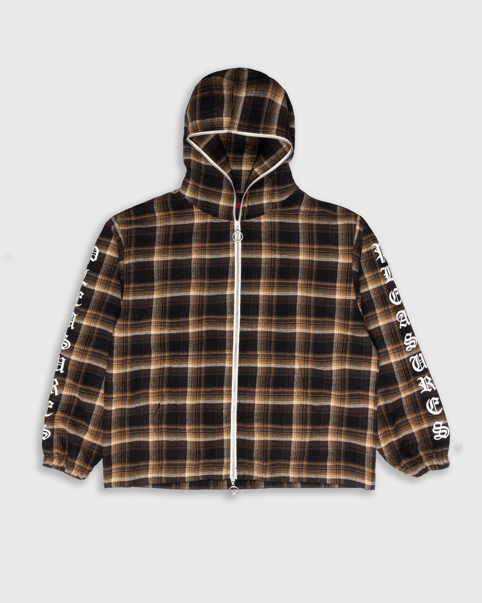 ��PLEASURES/�ץ쥸�㡼����GROOVE ZIP PONCHO HOODIE �ѡ����� / BROWN PLAID