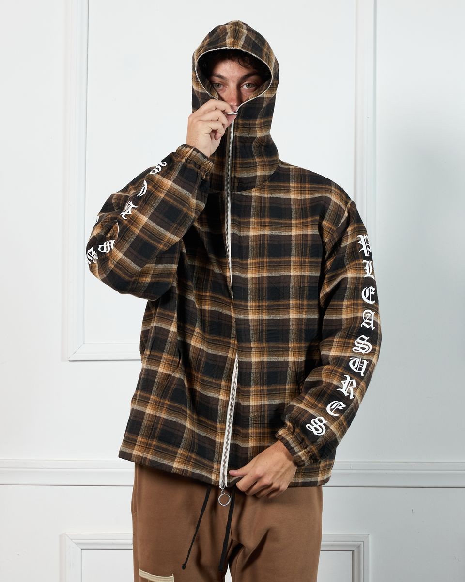 ��PLEASURES/�ץ쥸�㡼����GROOVE ZIP PONCHO HOODIE �ѡ����� / BROWN PLAID