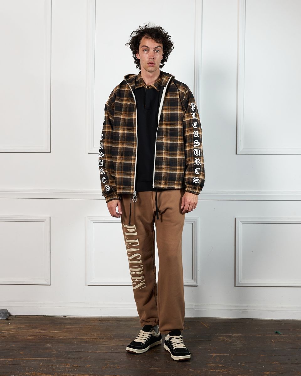 ��PLEASURES/�ץ쥸�㡼����GROOVE ZIP PONCHO HOODIE �ѡ����� / BROWN PLAID