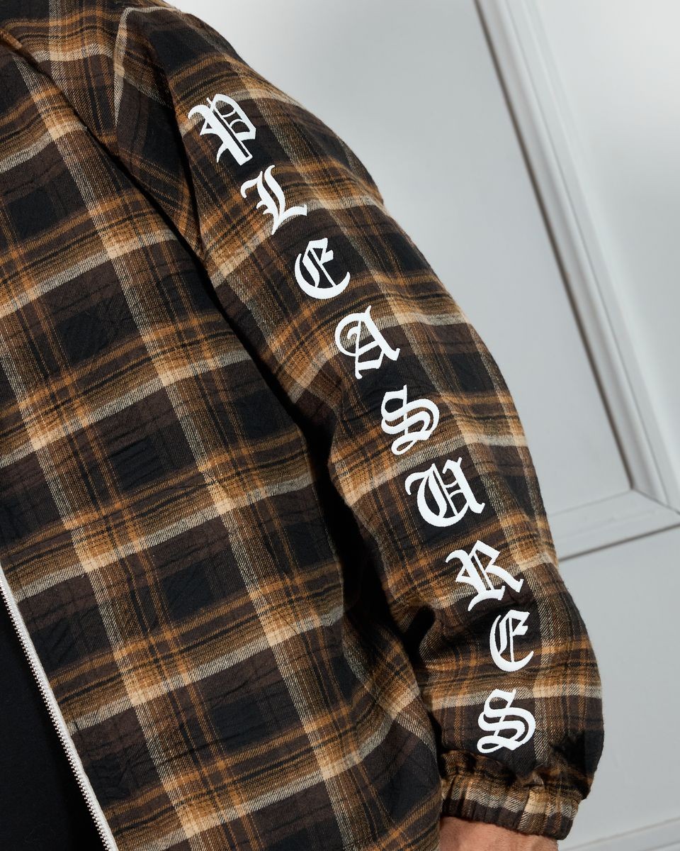 ��PLEASURES/�ץ쥸�㡼����GROOVE ZIP PONCHO HOODIE �ѡ����� / BROWN PLAID