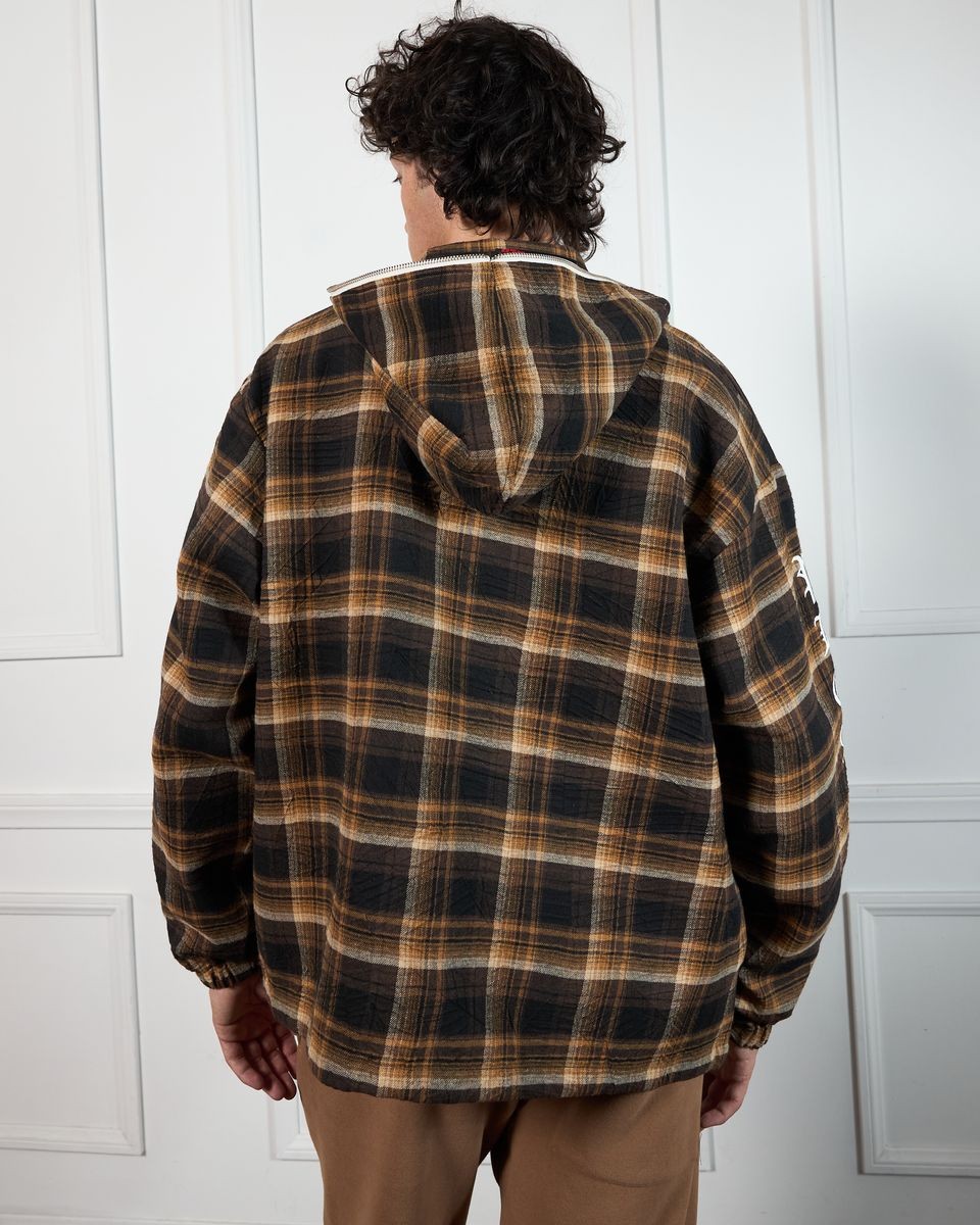 ��PLEASURES/�ץ쥸�㡼����GROOVE ZIP PONCHO HOODIE �ѡ����� / BROWN PLAID