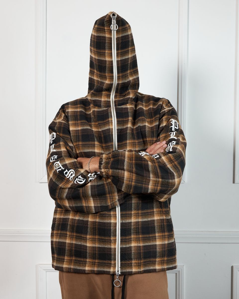 ��PLEASURES/�ץ쥸�㡼����GROOVE ZIP PONCHO HOODIE �ѡ����� / BROWN PLAID