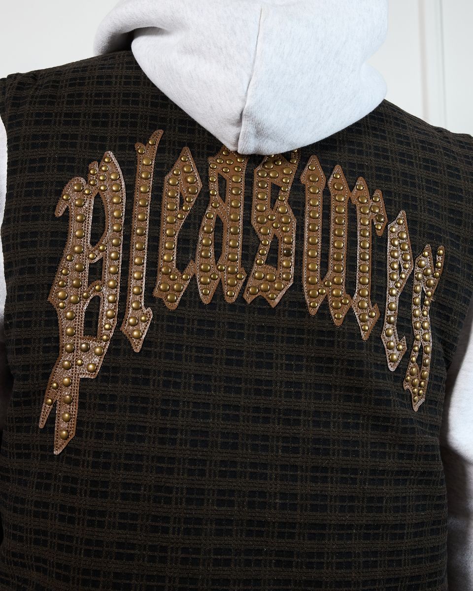 ��PLEASURES/�ץ쥸�㡼����HORNS DENIM VEST �٥��� / BROWN PLAID