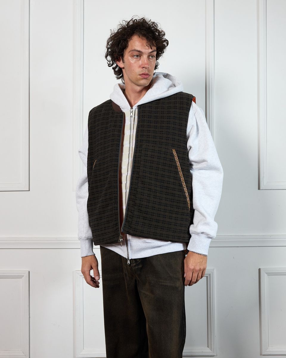 ��PLEASURES/�ץ쥸�㡼����HORNS DENIM VEST �٥��� / BROWN PLAID