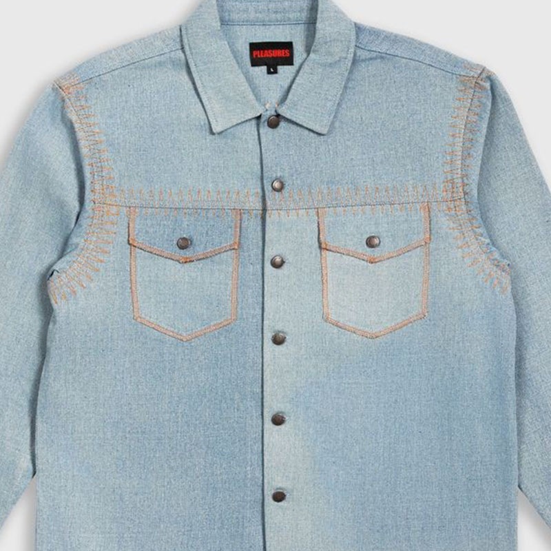 ��PLEASURES/�ץ쥸�㡼����FORTRESS DENIM BUTTON UP Ĺµ����� / WASHED INDIGO