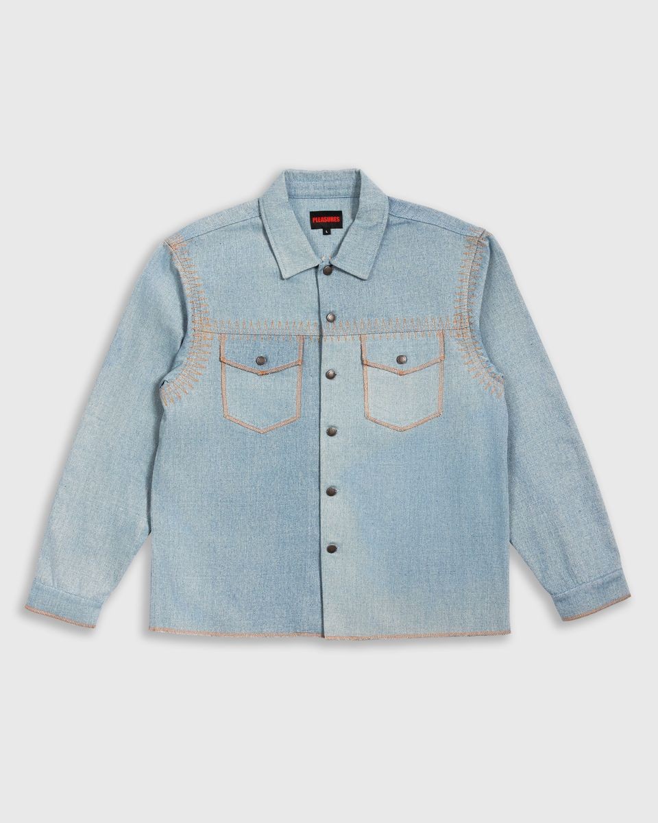 ��PLEASURES/�ץ쥸�㡼����FORTRESS DENIM BUTTON UP Ĺµ����� / WASHED INDIGO