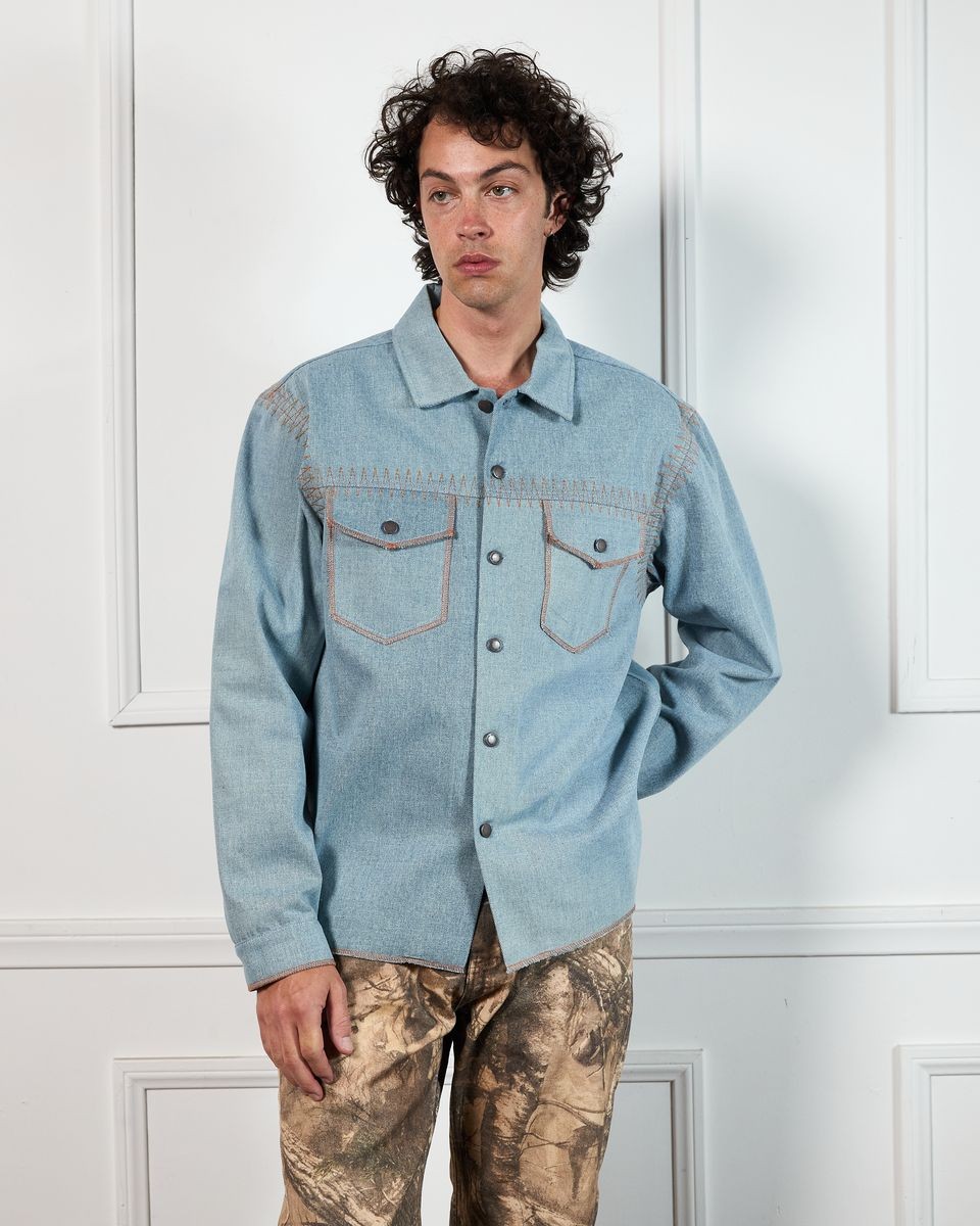 ��PLEASURES/�ץ쥸�㡼����FORTRESS DENIM BUTTON UP Ĺµ����� / WASHED INDIGO